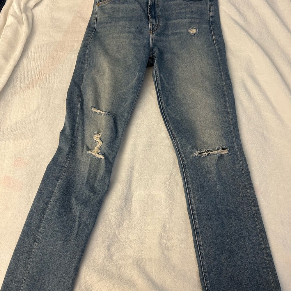 Mother Jeans Anthropologie Sz 28 Mid Rise Dazzler Ankle Fray Weekend Kitten